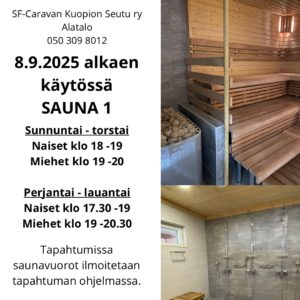 Sauna 1 käytössä 8.9.2025 alkaen